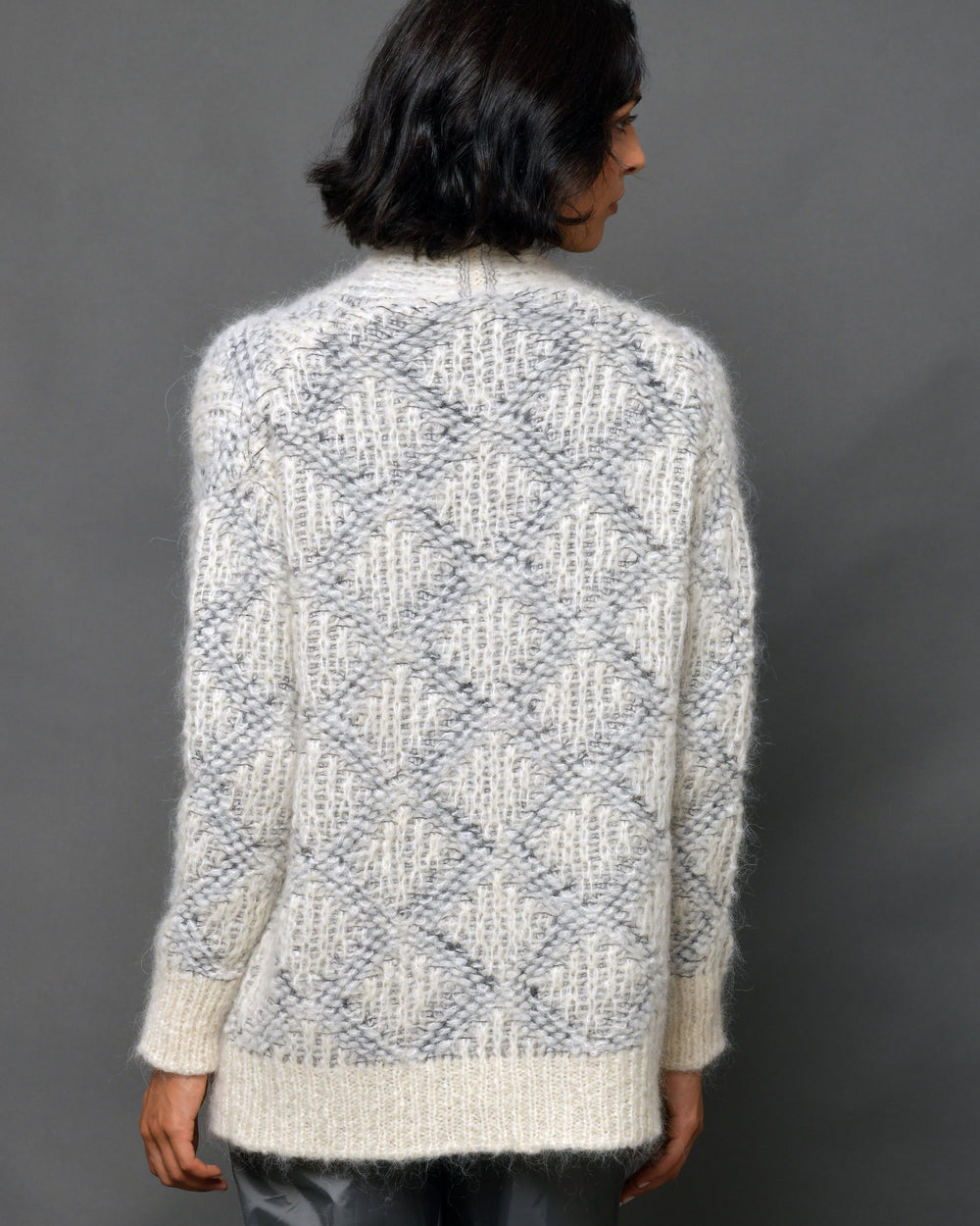 Women's Baby Alpaca Wool  Cardigan Diamond-Motif
