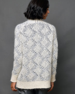 Women's Baby Alpaca Wool  Cardigan Diamond-Motif