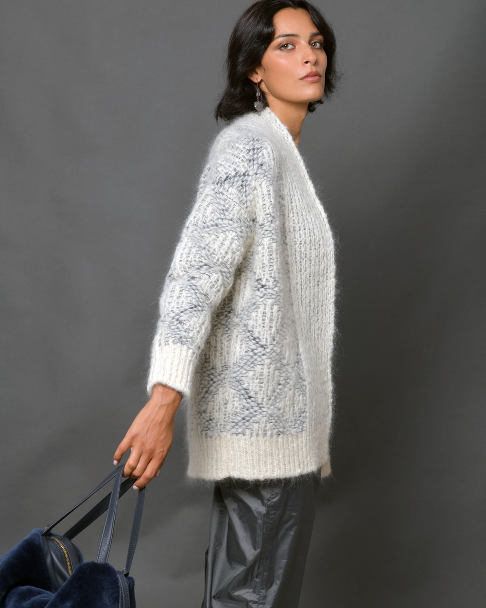 Women's Baby Alpaca Wool  Cardigan Diamond-Motif