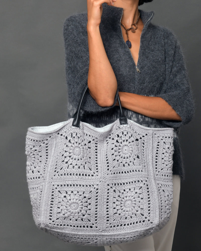 Women's Cashmere Crochet Tote Bag "Milano Grey"