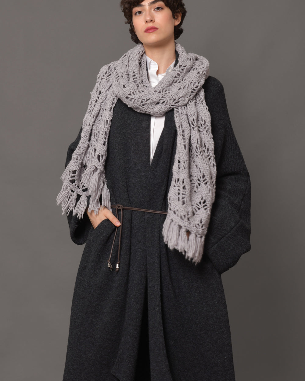 Women's Cashmere Crochet Stole "Milano Grey"