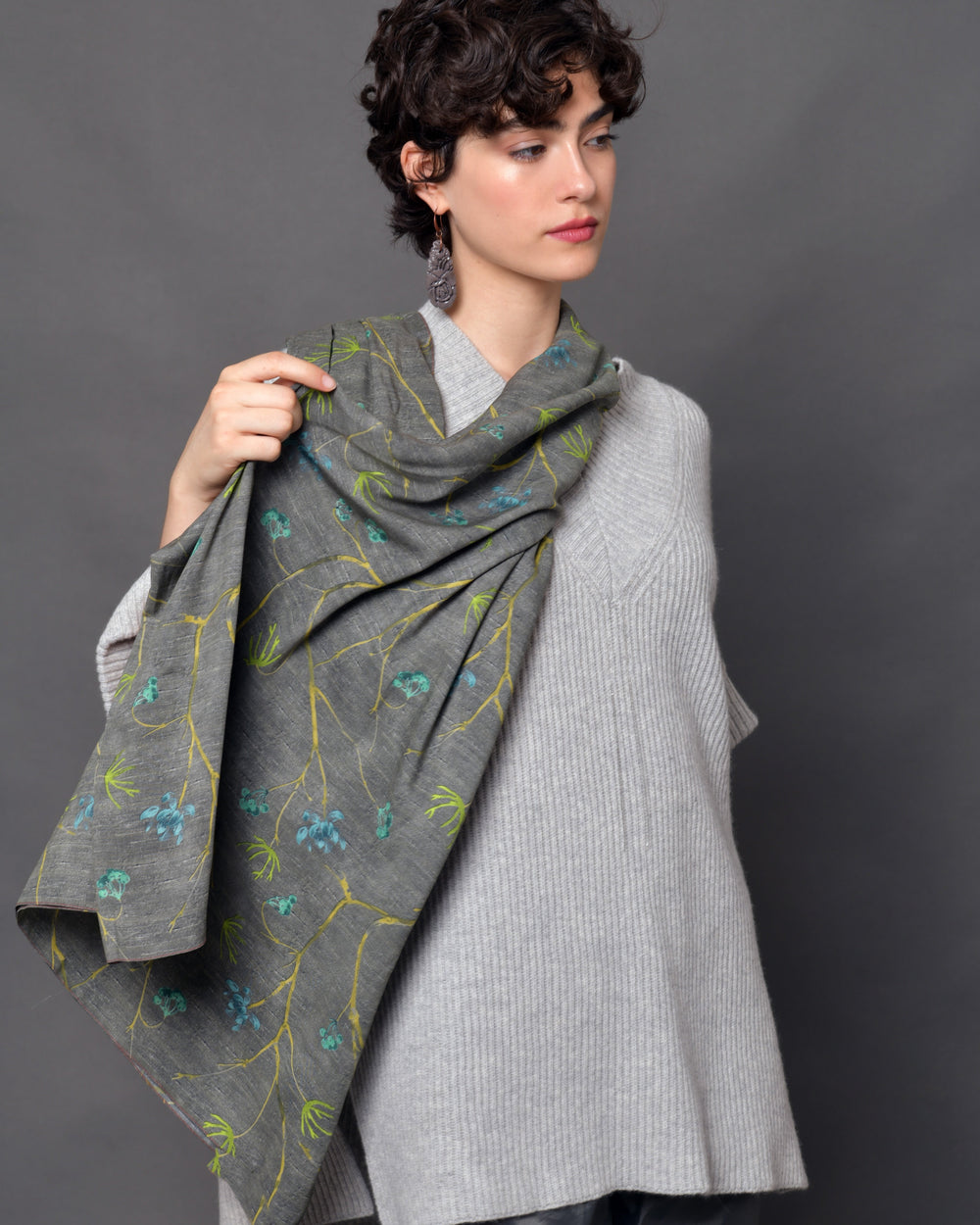 Women's Scarf "Oriental Ramage' Cherry Blossoms Grey