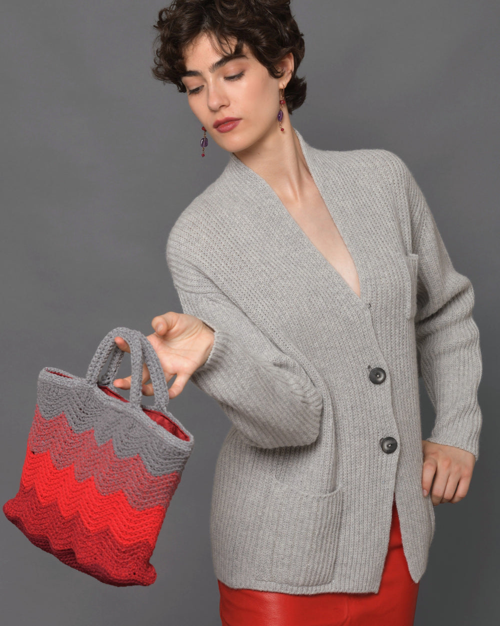 Women's Cotton Crochet Mini Bag "Milano Grey Rubino"
