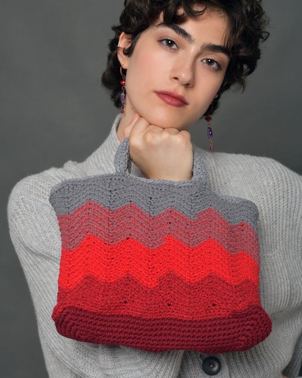 Women's Cotton Crochet Mini Bag "Milano Grey Rubino"