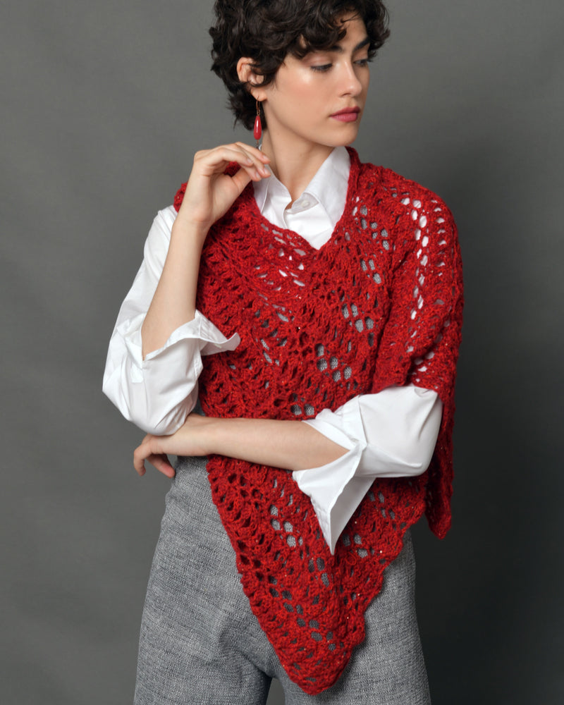 Women's Cashmere Crochet “Rubino Mini Cape”
