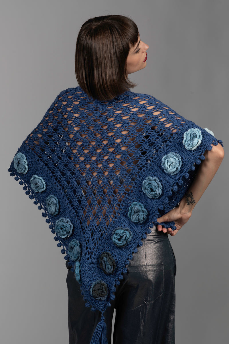 Women's Crochet Shawl Merino Wool Blue