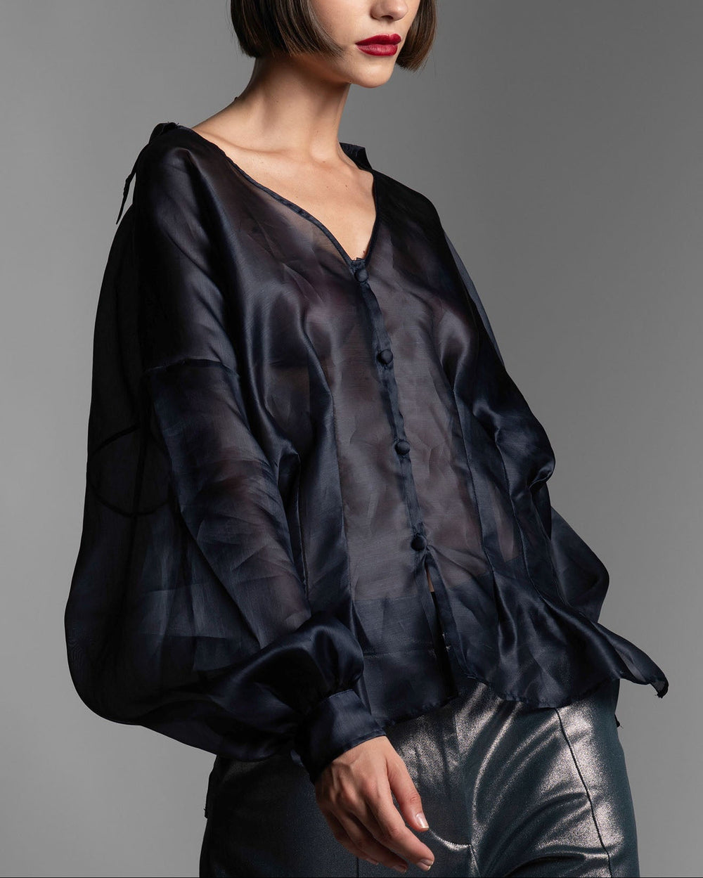 Organza Silk Blouse Midnight Blue