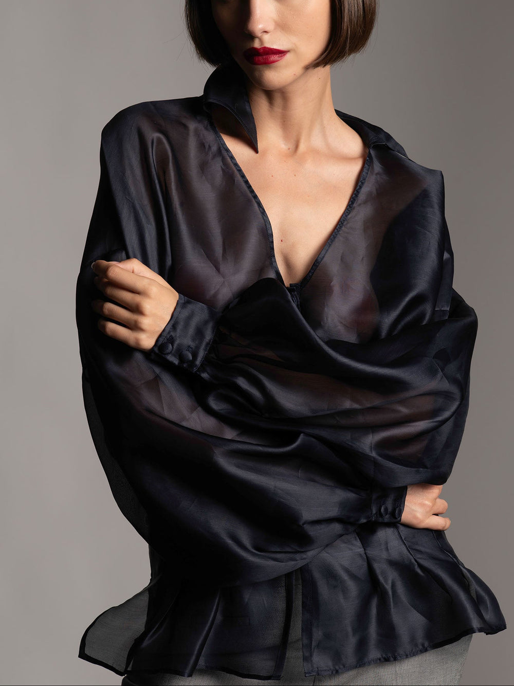 Organza Silk Blouse Midnight Blue
