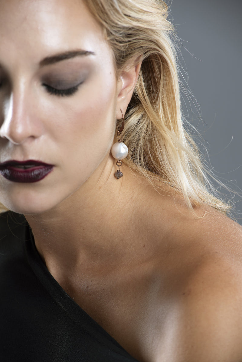 Drop Earrings "Snow White" River Pearls