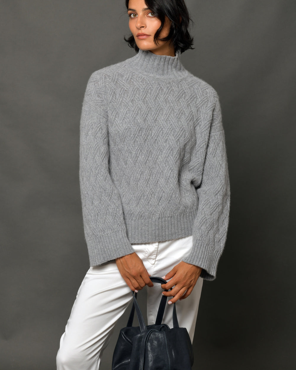 Women's Cashmere Mock Turtleneck Sweater "Milano" Grey